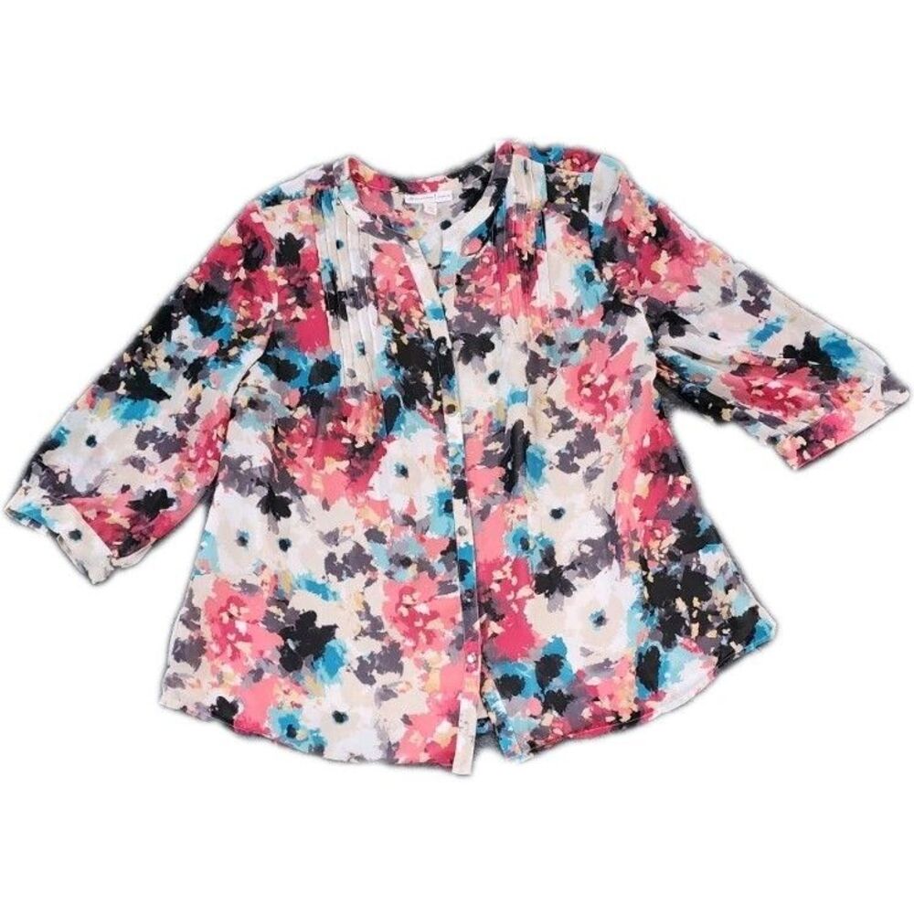 JM Collection Blouse Woman's Size 20W Floral Print Button Front Long Sleeve